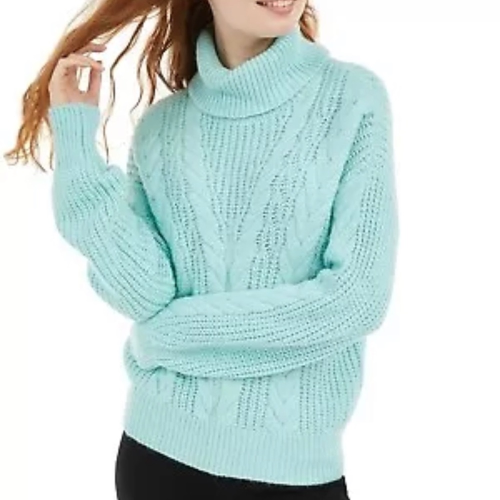 Crave Fame Turtleneck Cable Knit‎ Sweater Green